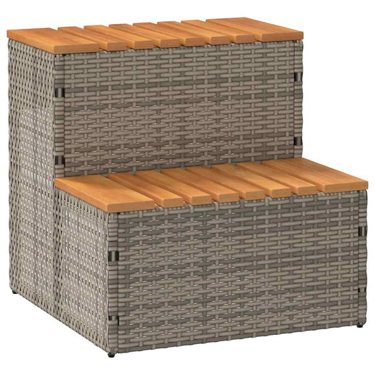 Hot Tub Step Grey 50x50x50,5 cm Poly Rattan and Solid Acacia