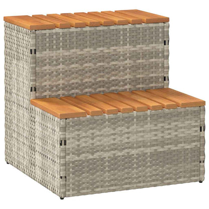 Hot Tub Step Light Grey 50x50x50,5 cm Poly Rattan and Solid Acacia