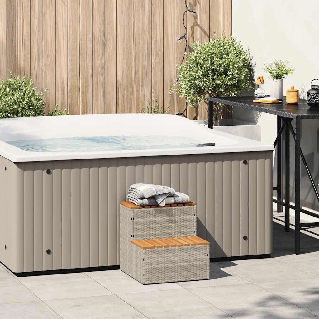 Hot Tub Step Light Grey 50x50x50,5 cm Poly Rattan and Solid Acacia