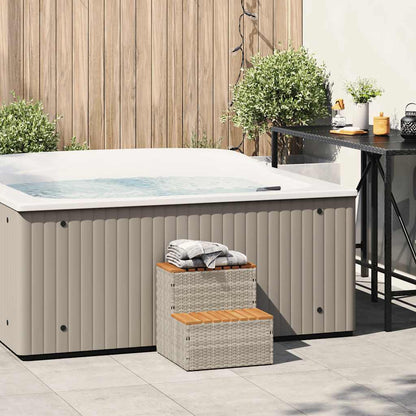 Hot Tub Step Light Grey 50x50x50,5 cm Poly Rattan and Solid Acacia