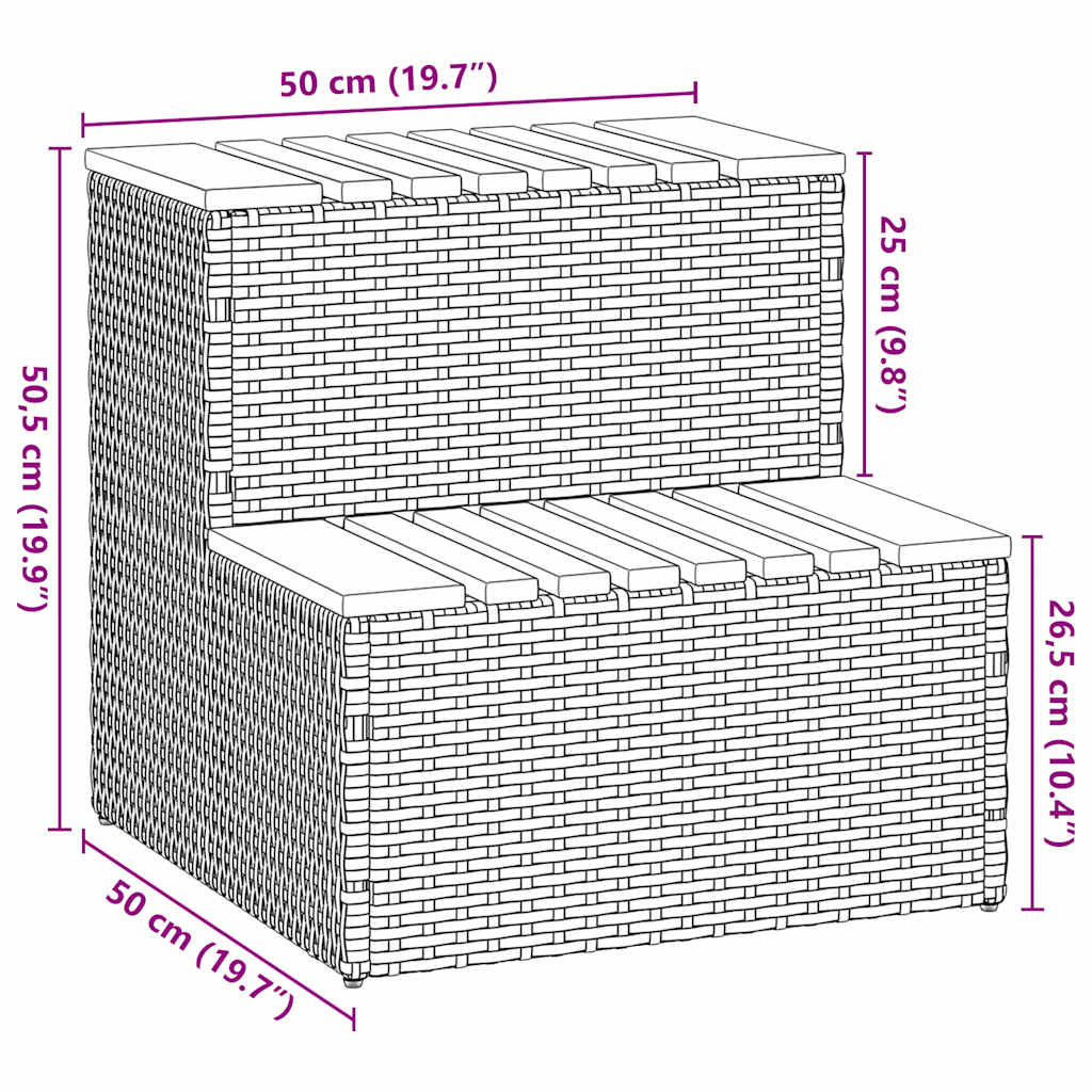 Hot Tub Step Light Grey 50x50x50,5 cm Poly Rattan and Solid Acacia