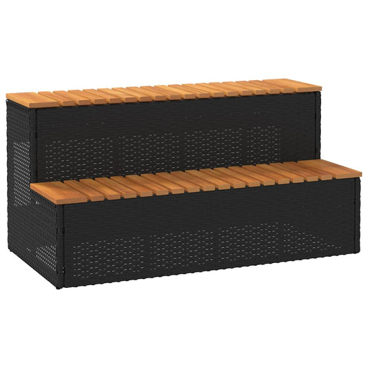 Hot Tub Step Black 100x50x50,5 cm Poly Rattan and Solid Acacia