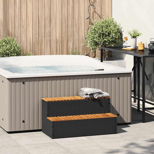 Hot Tub Step Black 100x50x50,5 cm Poly Rattan and Solid Acacia