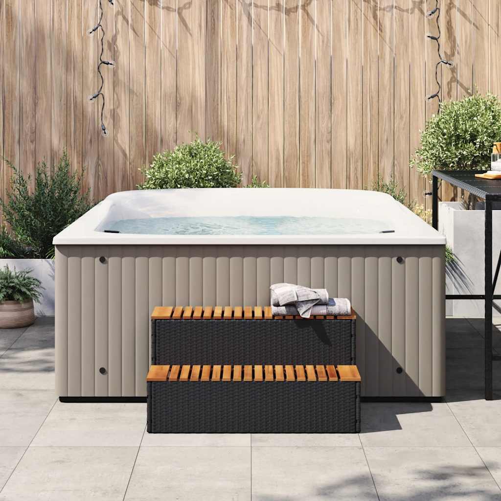 Hot Tub Step Black 100x50x50,5 cm Poly Rattan and Solid Acacia