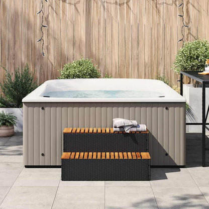 Hot Tub Step Black 100x50x50,5 cm Poly Rattan and Solid Acacia