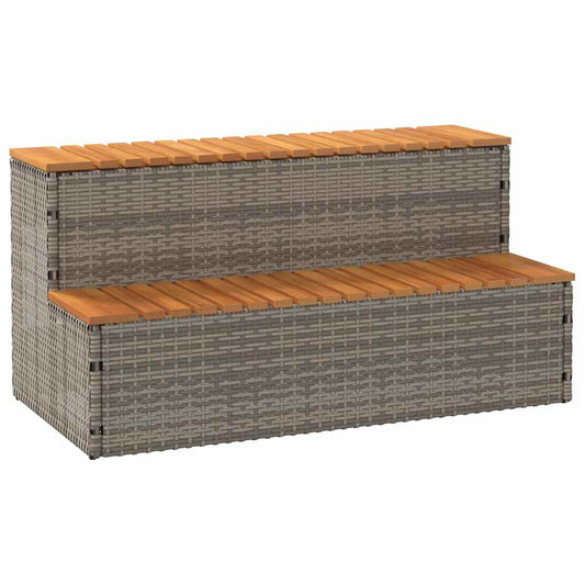 Hot Tub Step Grey 100x50x50,5 cm Poly Rattan and Solid Acacia
