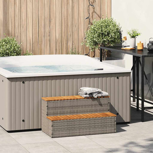 Hot Tub Step Grey 100x50x50,5 cm Poly Rattan and Solid Acacia