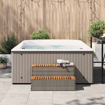 Hot Tub Step Grey 100x50x50,5 cm Poly Rattan and Solid Acacia