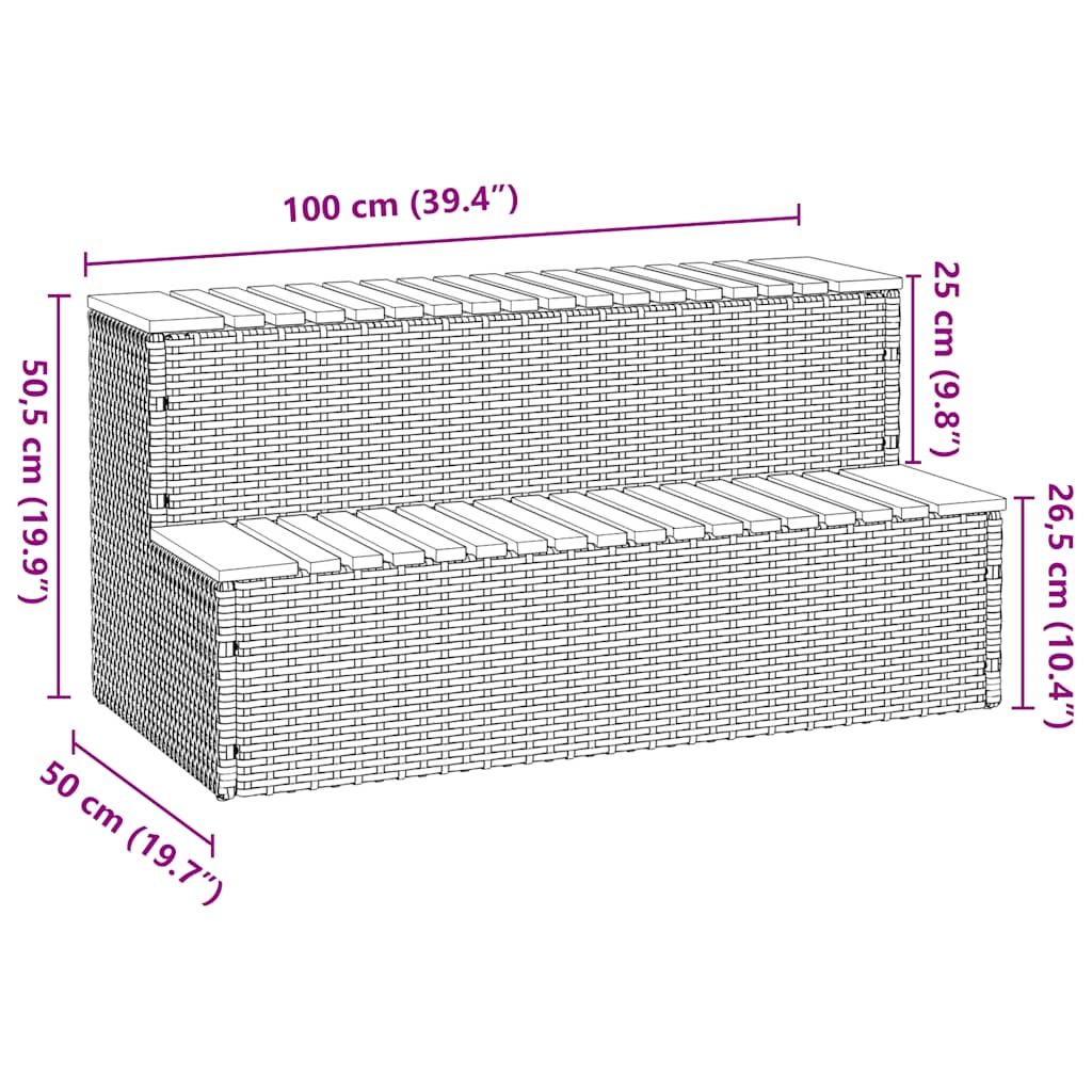 Hot Tub Step Grey 100x50x50,5 cm Poly Rattan and Solid Acacia
