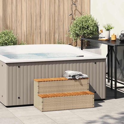 Hot Tub Step Beige 100x50x50,5 cm Poly Rattan and Solid Acacia