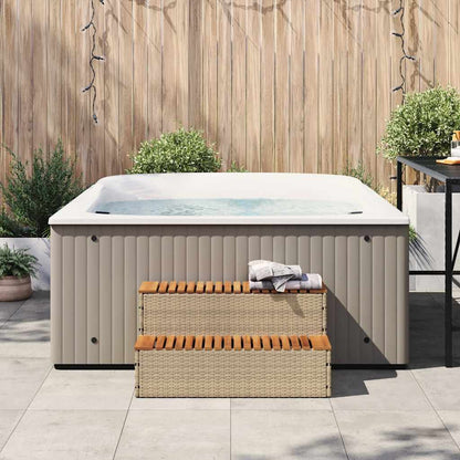 Hot Tub Step Beige 100x50x50,5 cm Poly Rattan and Solid Acacia