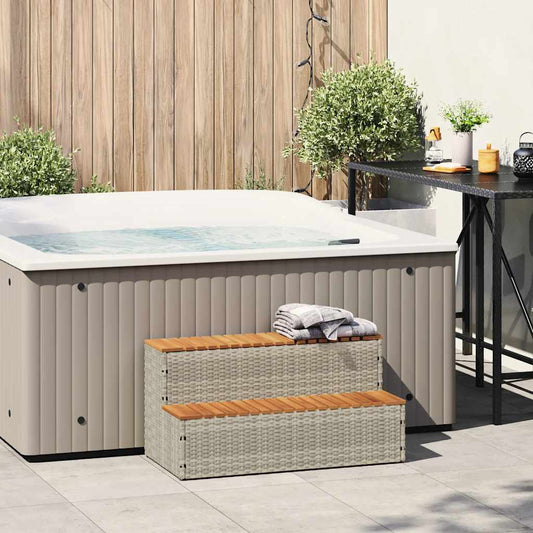 Hot Tub Step Light Grey 100x50x50,5 cm Poly Rattan and Solid Acacia