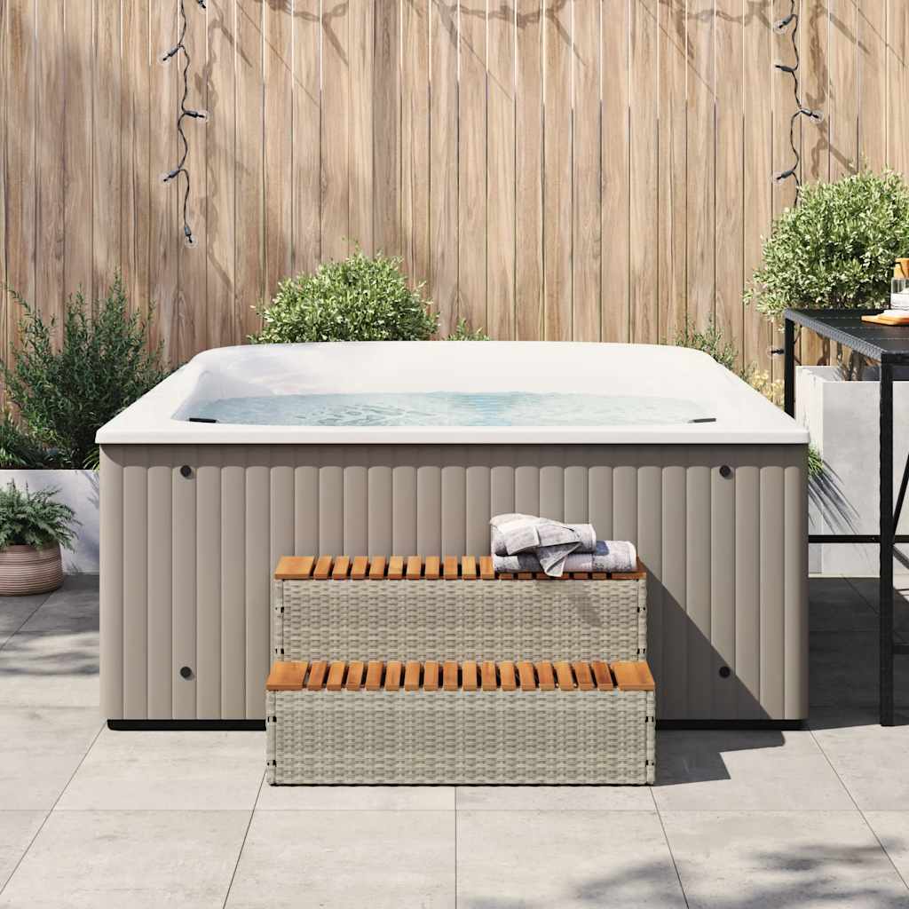 Hot Tub Step Light Grey 100x50x50.5 cm Poly Rattan and Solid Acacia