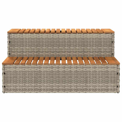 Hot Tub Step Light Grey 100x50x50.5 cm Poly Rattan and Solid Acacia