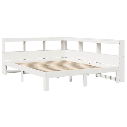 Bookcase Bed without Mattress White 150x200 cm King Size Solid Wood Pine