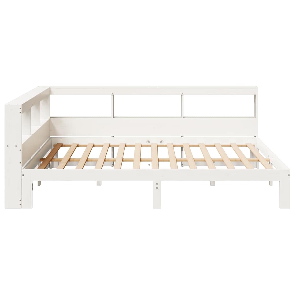 Bookcase Bed without Mattress White 150x200 cm King Size Solid Wood Pine