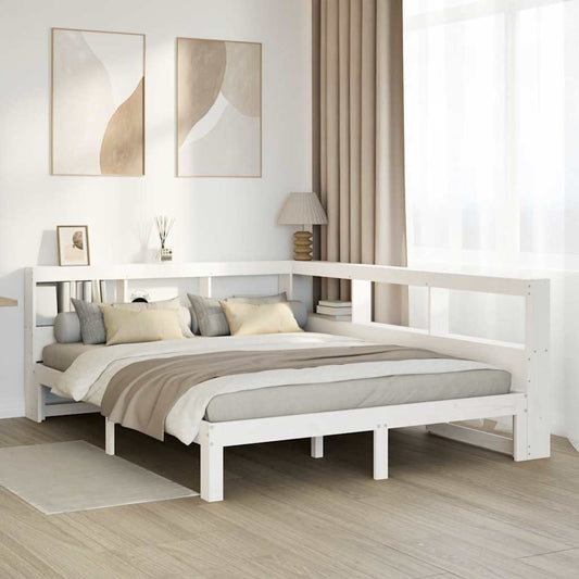Bookcase Bed without Mattress White 150x200 cm King Size Solid Wood Pine