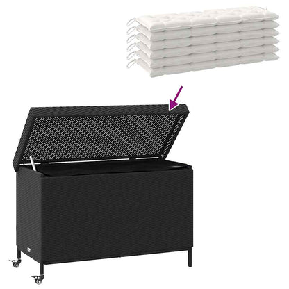 Garden Storage Box with Wheels Black 110x55x73 cm Poly Rattan