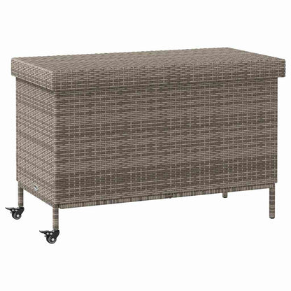 Garden Storage Box with Wheels Grey 110x55x73 cm Poly Rattan