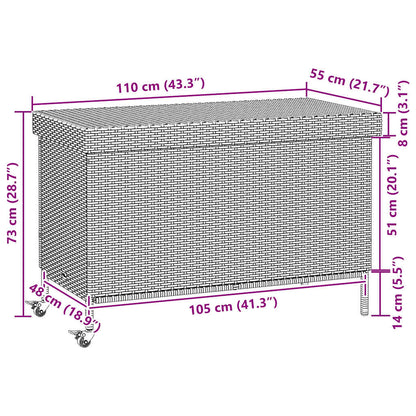 Garden Storage Box with Wheels Grey 110x55x73 cm Poly Rattan