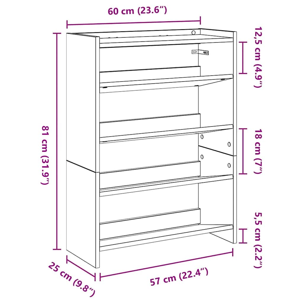 Shoe Rack White 60x25x81 cm Engineered Wood