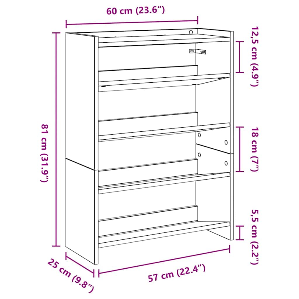 Shoe Rack Sonoma Oak 60x25x81 cm Engineered Wood