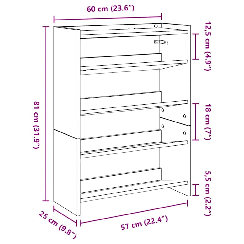 Shoe Rack Smoked Oak 60x25x81 cm Engineered Wood