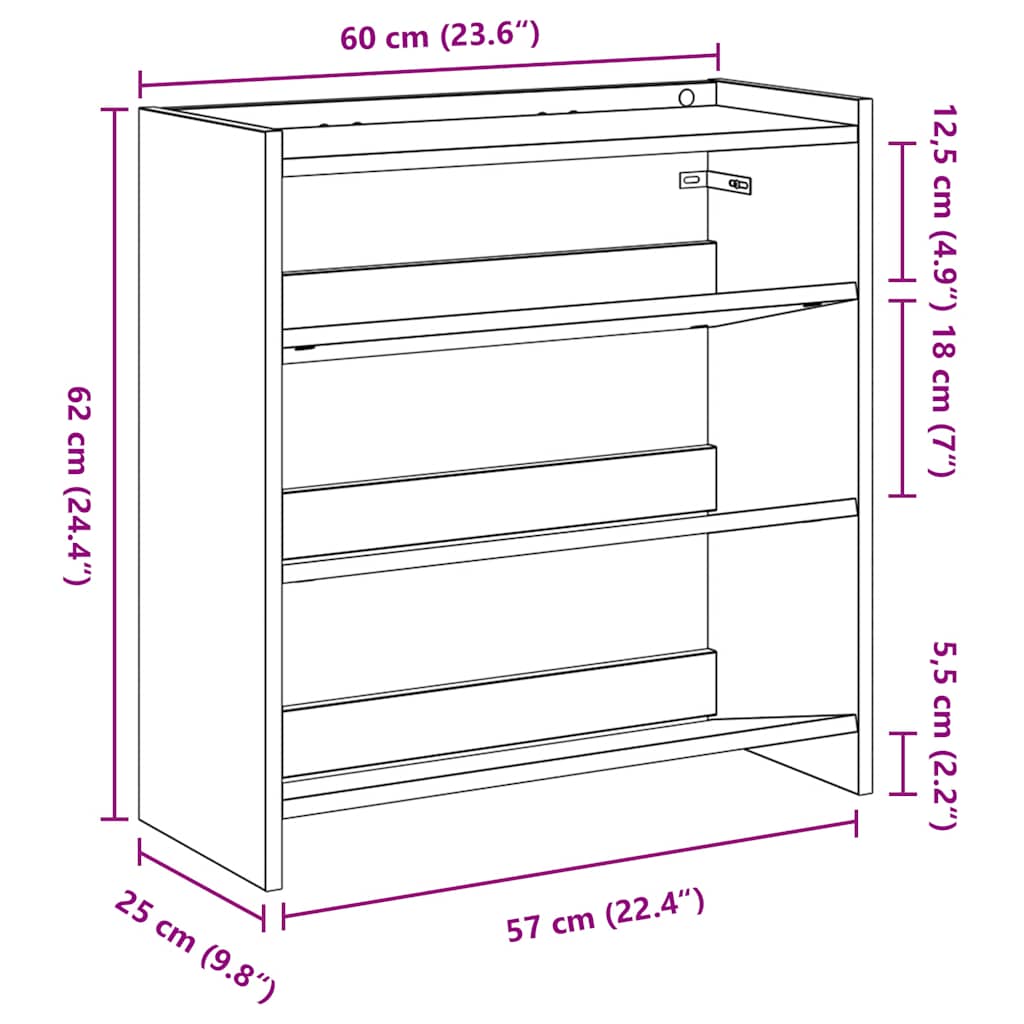 Shoe Rack Sonoma Oak 60x25x62 cm Engineered Wood