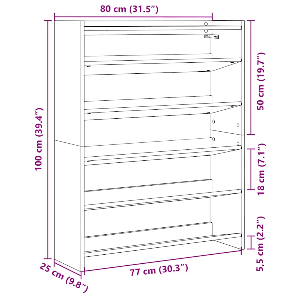 Shoe Rack Concrete Grey 80x25x100 cm Engineered Wood