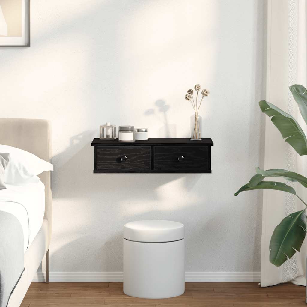 Wall Shelf with Drawers Black 60x28x15 cm Engineered Wood
