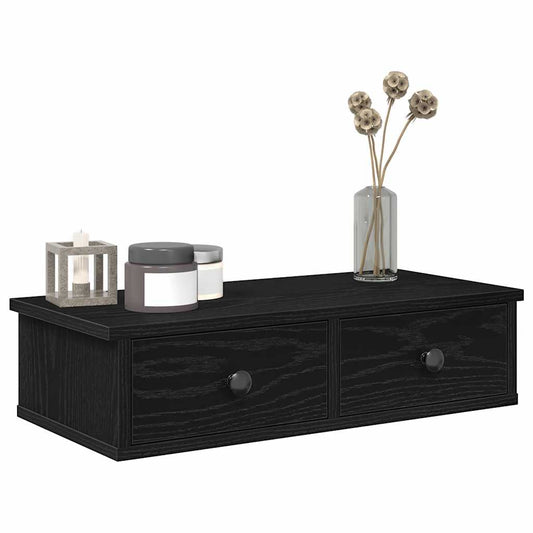 Wall Shelf with Drawers Black 60x28x15 cm Engineered Wood