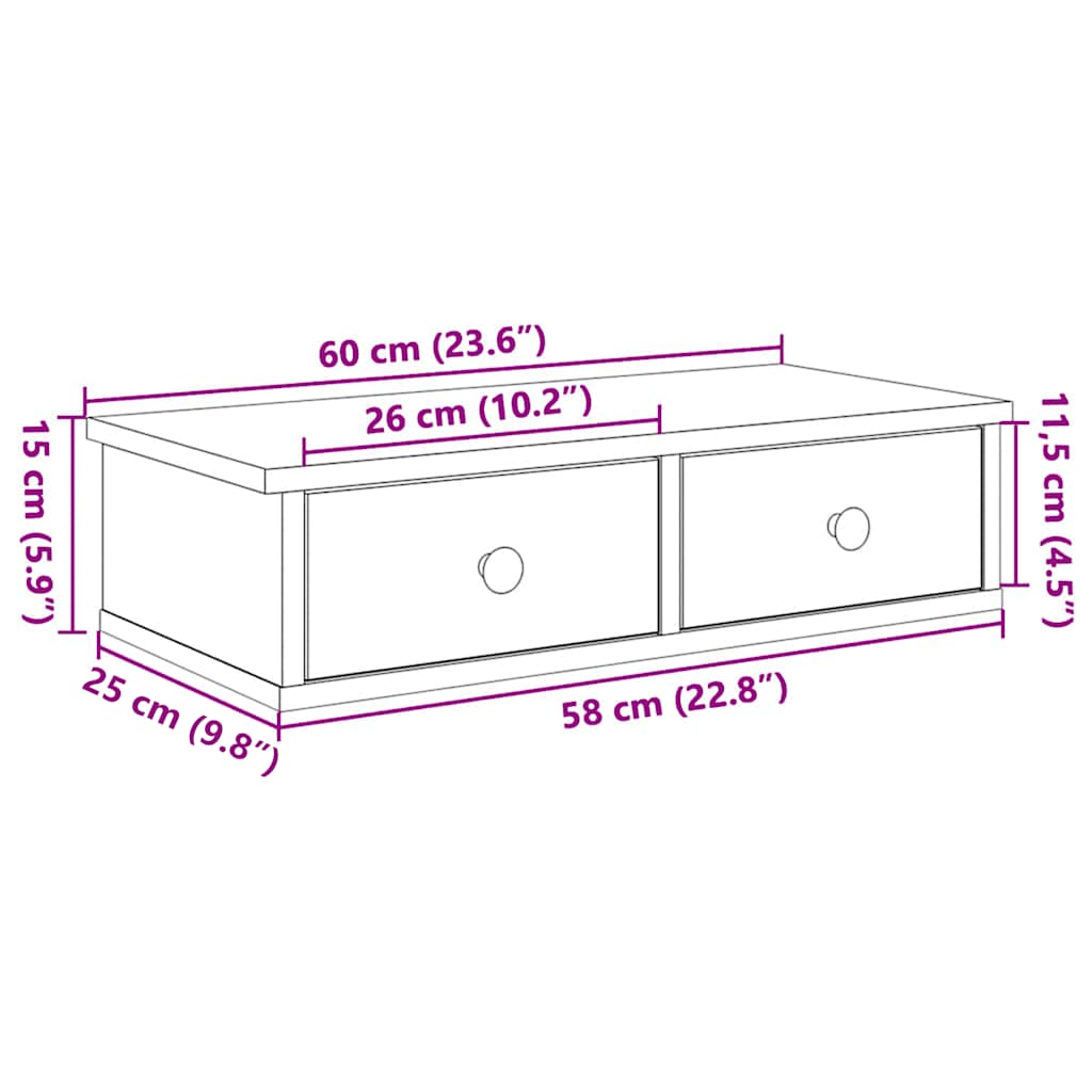 Wall Shelf with Drawers Sonoma Oak 60x28x15 cm Engineered Wood