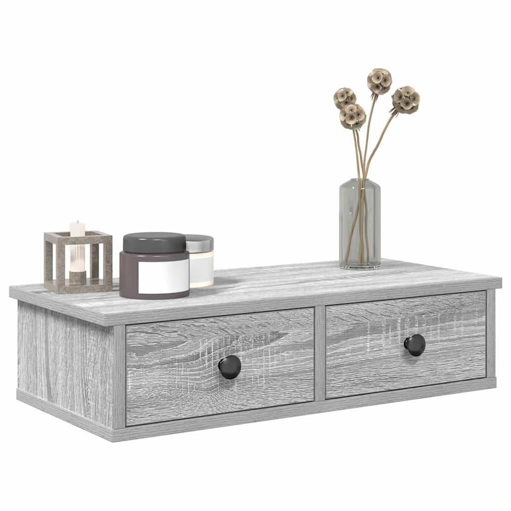 Wall Shelf with Drawers Grey Sonoma 60x28x15 cm Engineered Wood