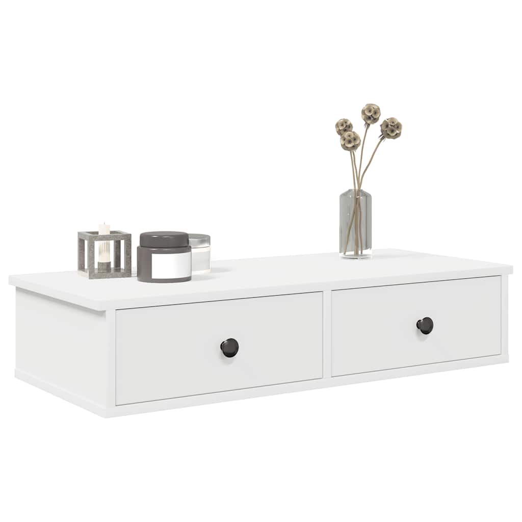 Wall Shelf with Drawers White 80x34x17 cm Engineered Wood