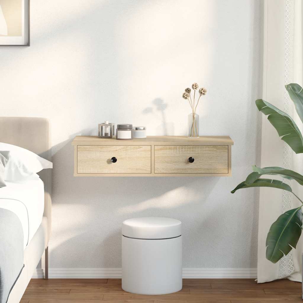 Wall Shelf with Drawers Sonoma Oak 80x34x17 cm Engineered Wood