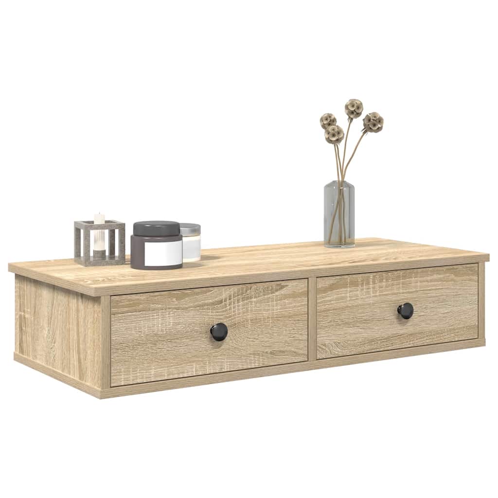 Wall Shelf with Drawers Sonoma Oak 80x34x17 cm Engineered Wood
