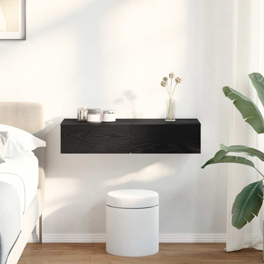 Wall Shelf with Drawers Black 80x33x17 cm Engineered Wood