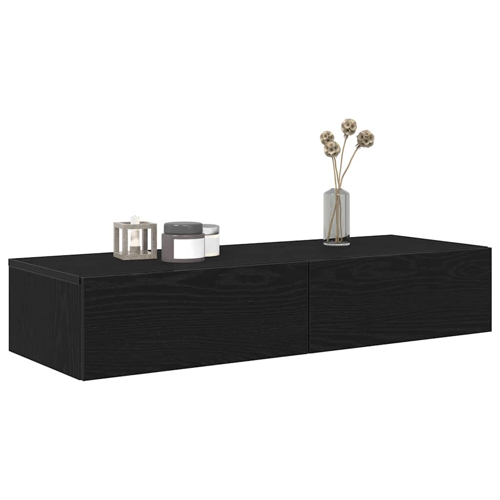 Wall Shelf with Drawers Black 100x36x19 cm Engineered Wood