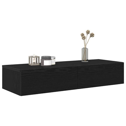 Wall Shelf with Drawers Black 100x36x19 cm Engineered Wood