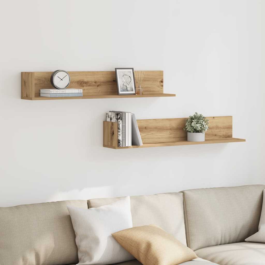 Wall Shelves 2 pcs Artisan Oak 100x16.5x16.5 cm Engineered Wood