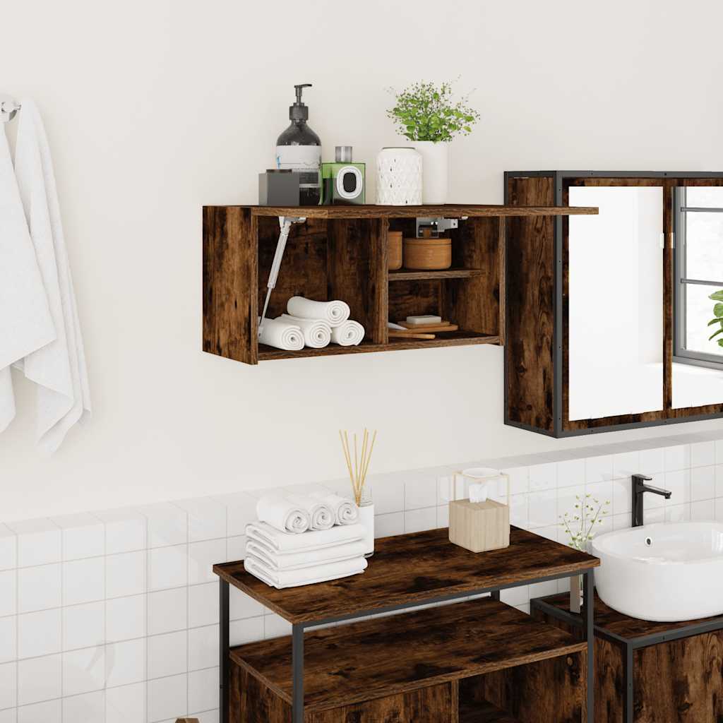 Bathroom Wall Cabinet Smoked Oak 60x25x30 cm Engineered Wood