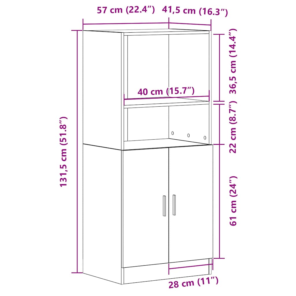 Kitchen Cabinet Smoked Oak 57x41.5x131.5 cm Engineered Wood