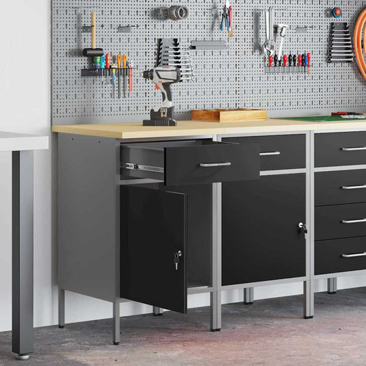 Work Cabinet with Drawer 2 pcs Black and Grey 100 x 55 x 85 cm
