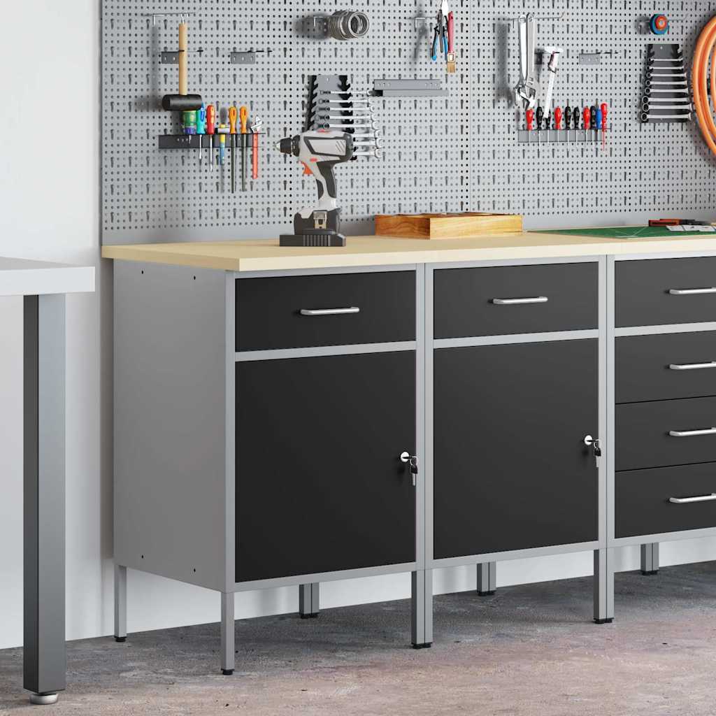Work Cabinet with Drawer 2 pcs Black and Grey 100 x 55 x 85 cm