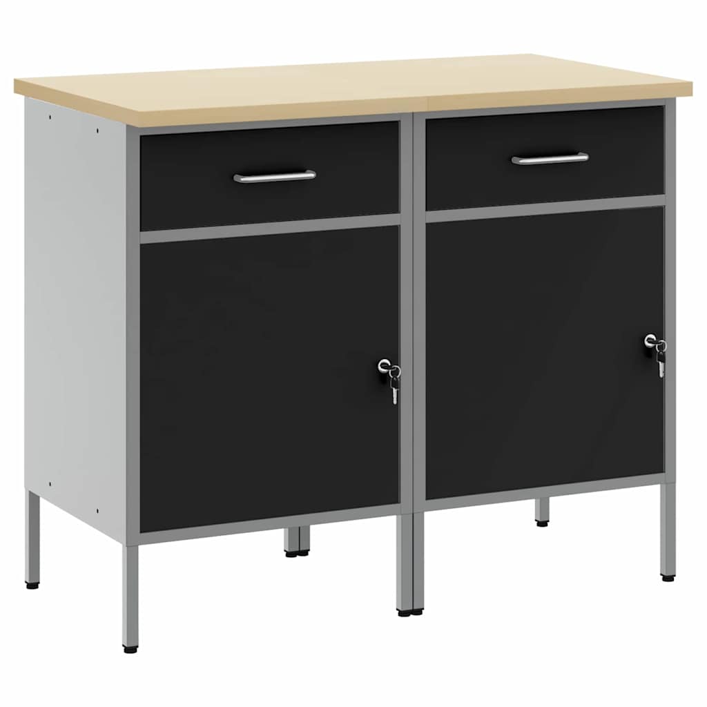 Work Cabinet with Drawer 2 pcs Black and Grey 100 x 55 x 85 cm