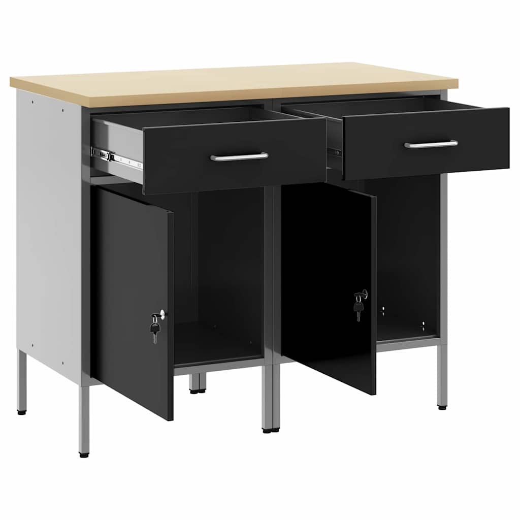 Work Cabinet with Drawer 2 pcs Black and Grey 100 x 55 x 85 cm