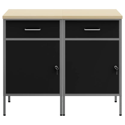 Work Cabinet with Drawer 2 pcs Black and Grey 100 x 55 x 85 cm