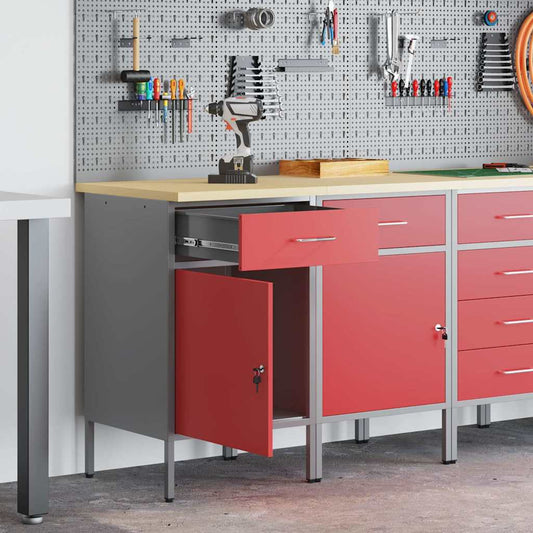 Work Cabinet with Drawer 2 pcs Red and Grey 100 x 55 x 85 cm