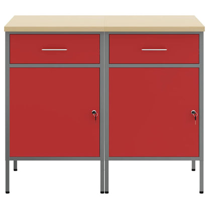 Work Cabinet with Drawer 2 pcs Red and Grey 100 x 55 x 85 cm