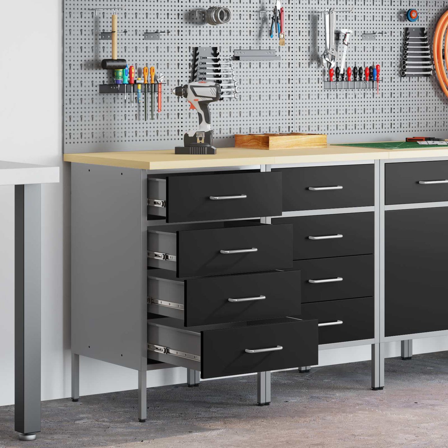 Work Cabinet with Drawer 2 pcs Black and Grey 100 x 55 x 85 cm